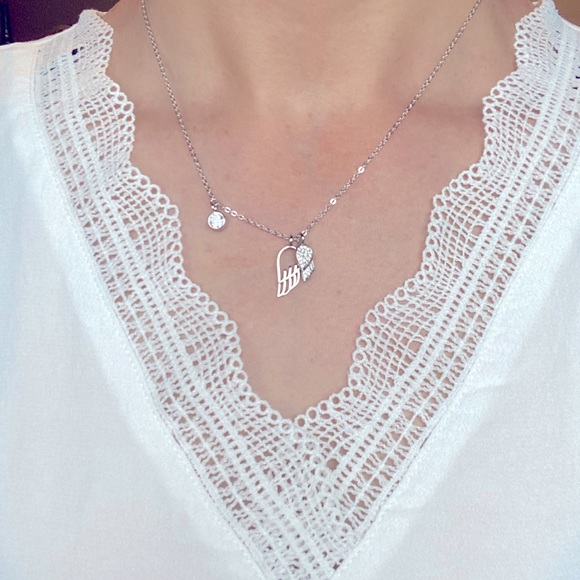 .925 Sterling Silver and CZ - Angel Wings Necklace - Picture 3 of 5